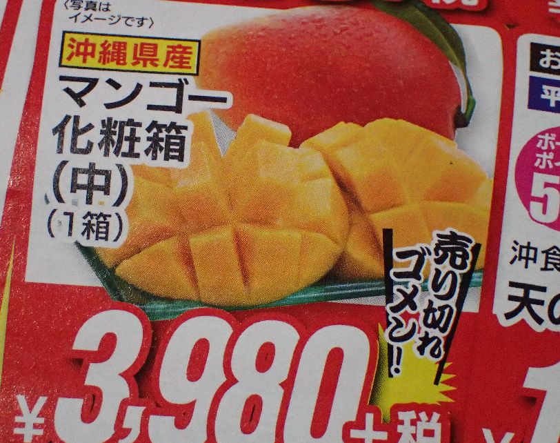 新聞折込チラシに載っているスーパーのマンゴー