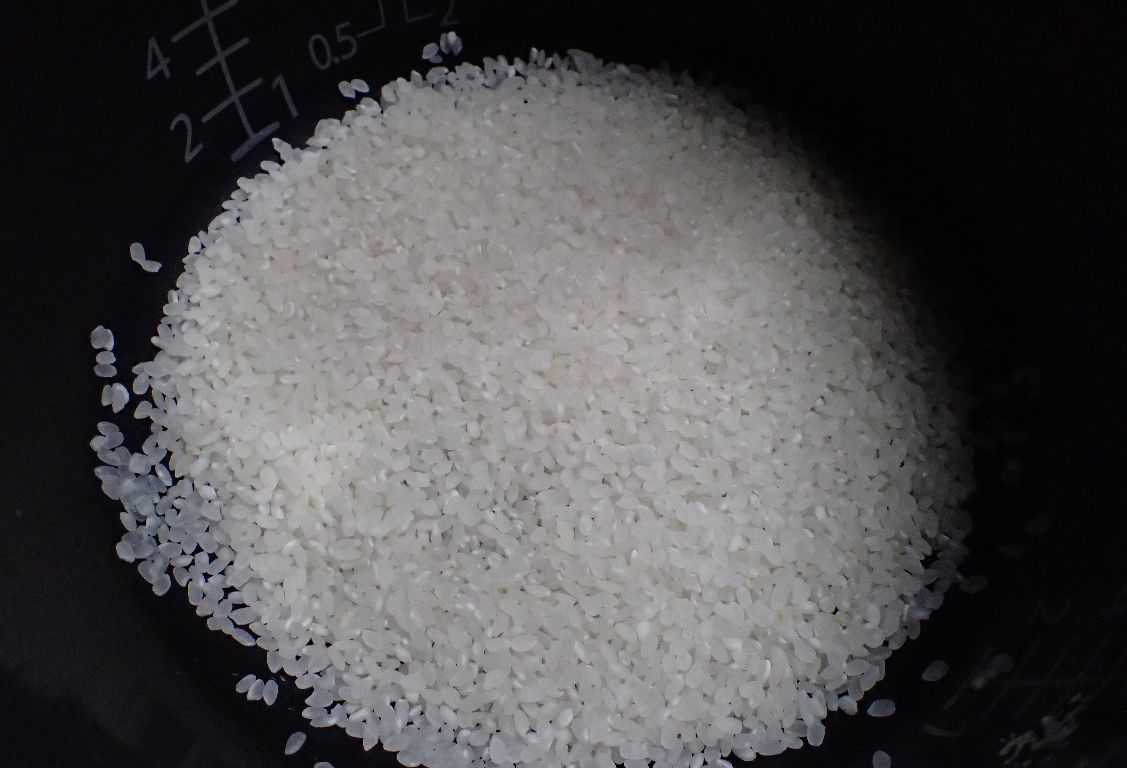 炊飯器の釜に少量の白いお米を入れた