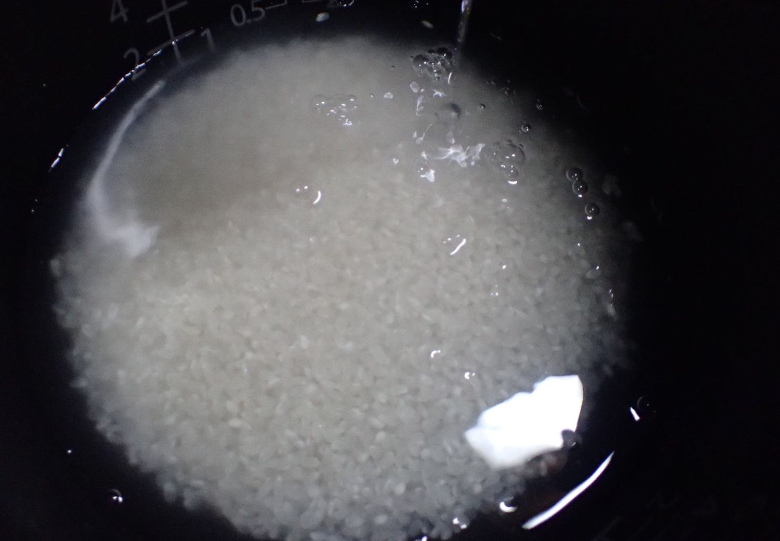 無洗米ではない一般的なお米を数時間ほど水に浸しておく